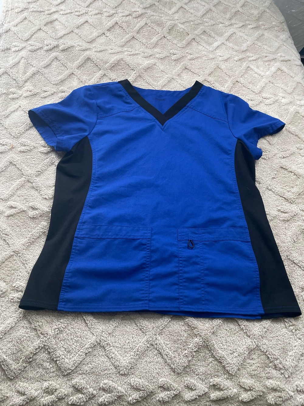 Scrubstar Electric Blue and Black V-Neck Short Sleeve Scrub Top Size Medium